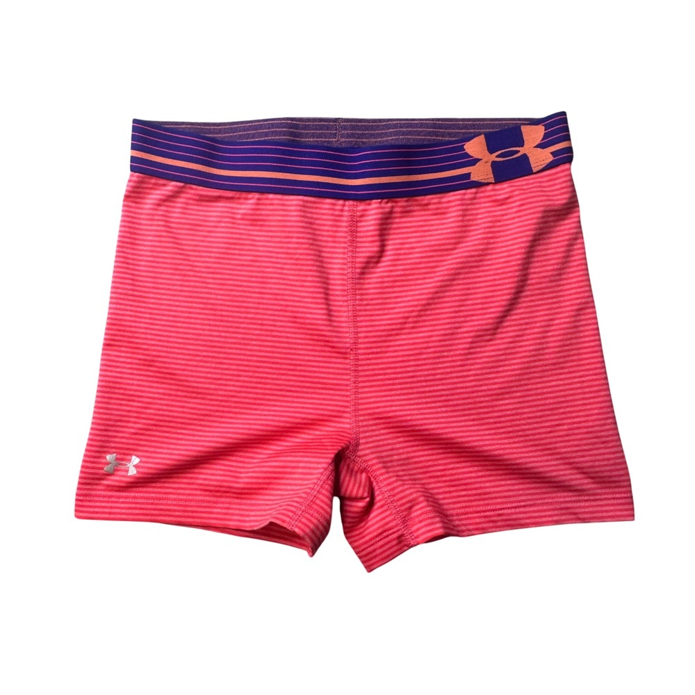 Under Armour Shorts Womens SM Pink HeatGear Compression Striped Athletic Running